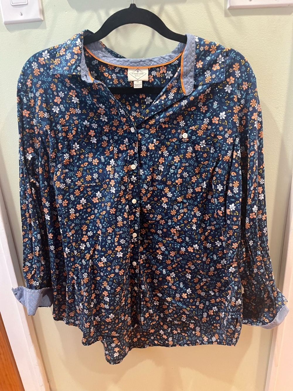 St. John's Bay Navy Floral Button-Front 100% Cotton Shirt
